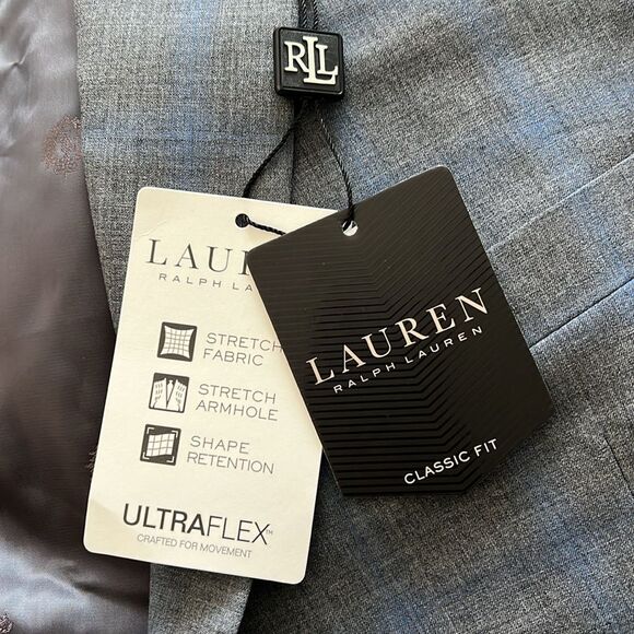 Lauren Ralph Lauren Gray Blue Plaid Classic-Fit Blazer, UltraFlex, NWT, Size 44S - Picture 7 of 8